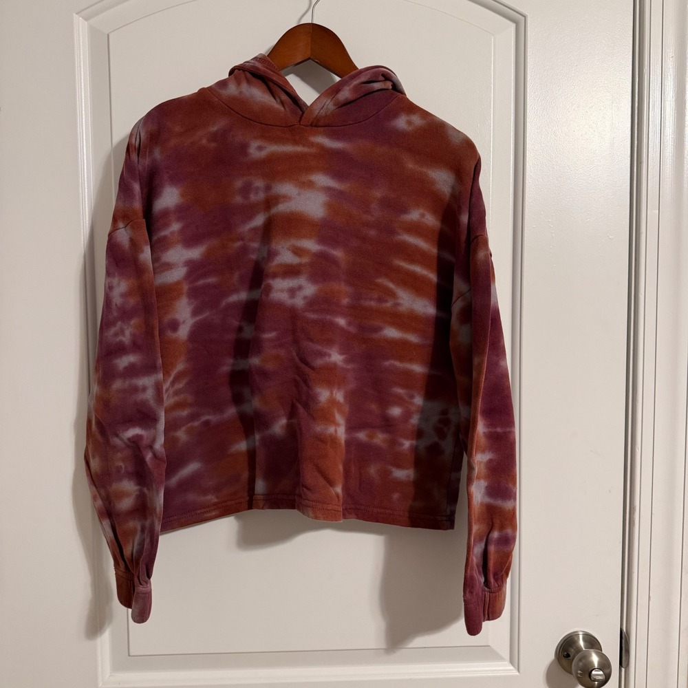 Dip Womens Tie Dye Cropped Hoodie Sweatshirt Burgundy Orange Medium